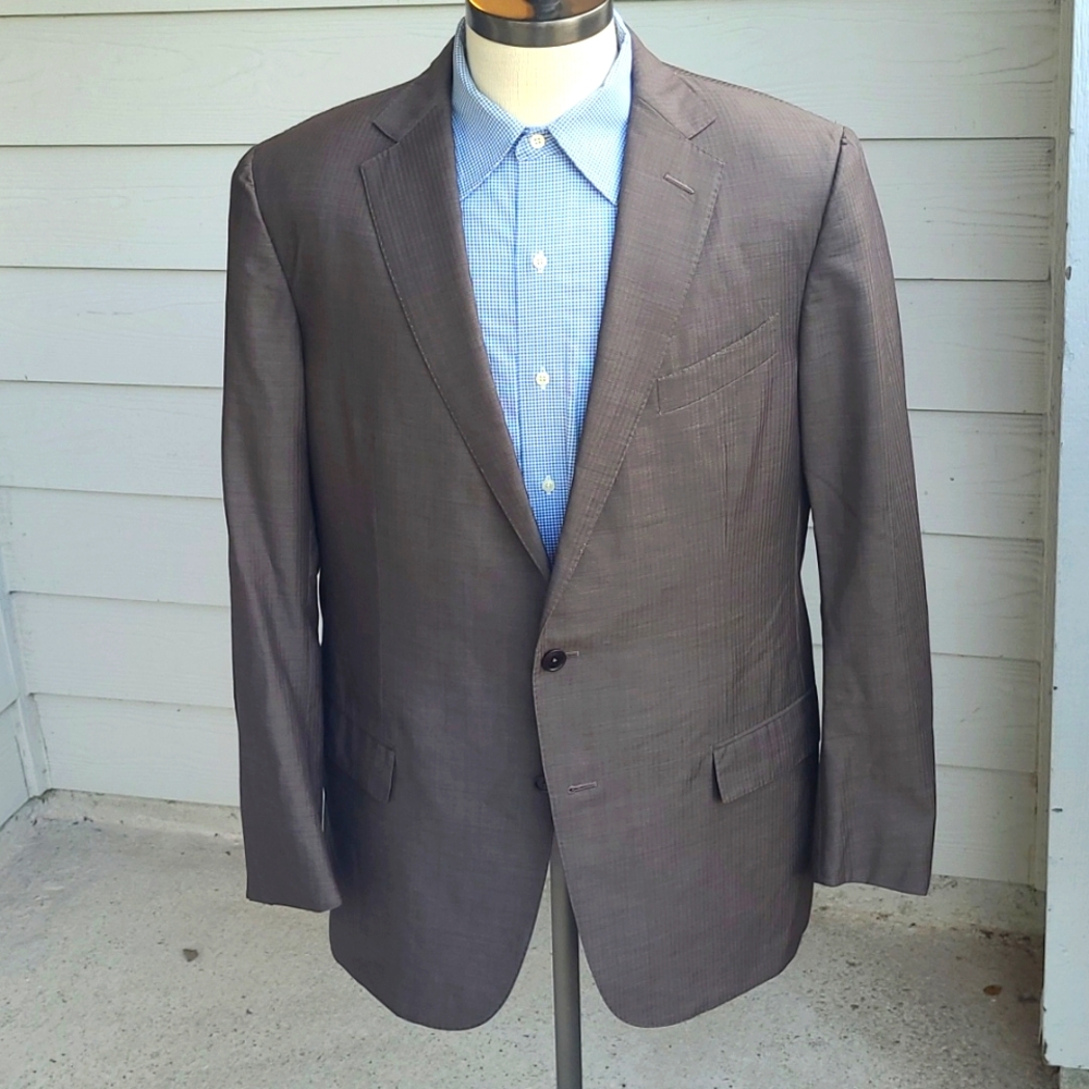 ERMENEGILDO ZEGNA Fit‎ Mila Brown Solid Wool Mens Sz 44 L Sport Coat Suit Jacket